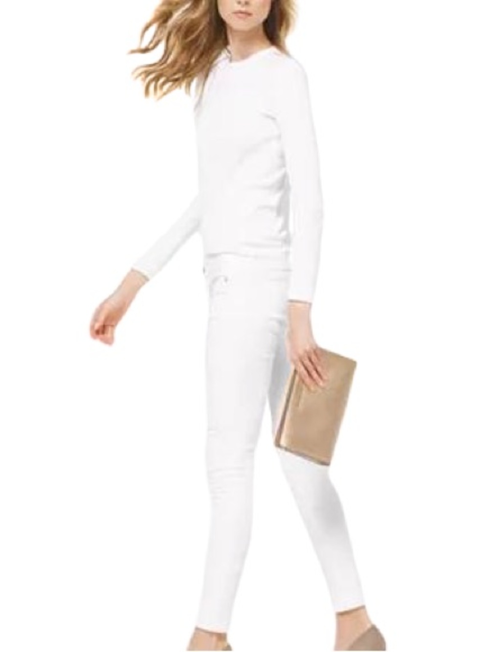 Michael Kors Jet Set Travel Crossbody Clutch Leather Pale Gold
